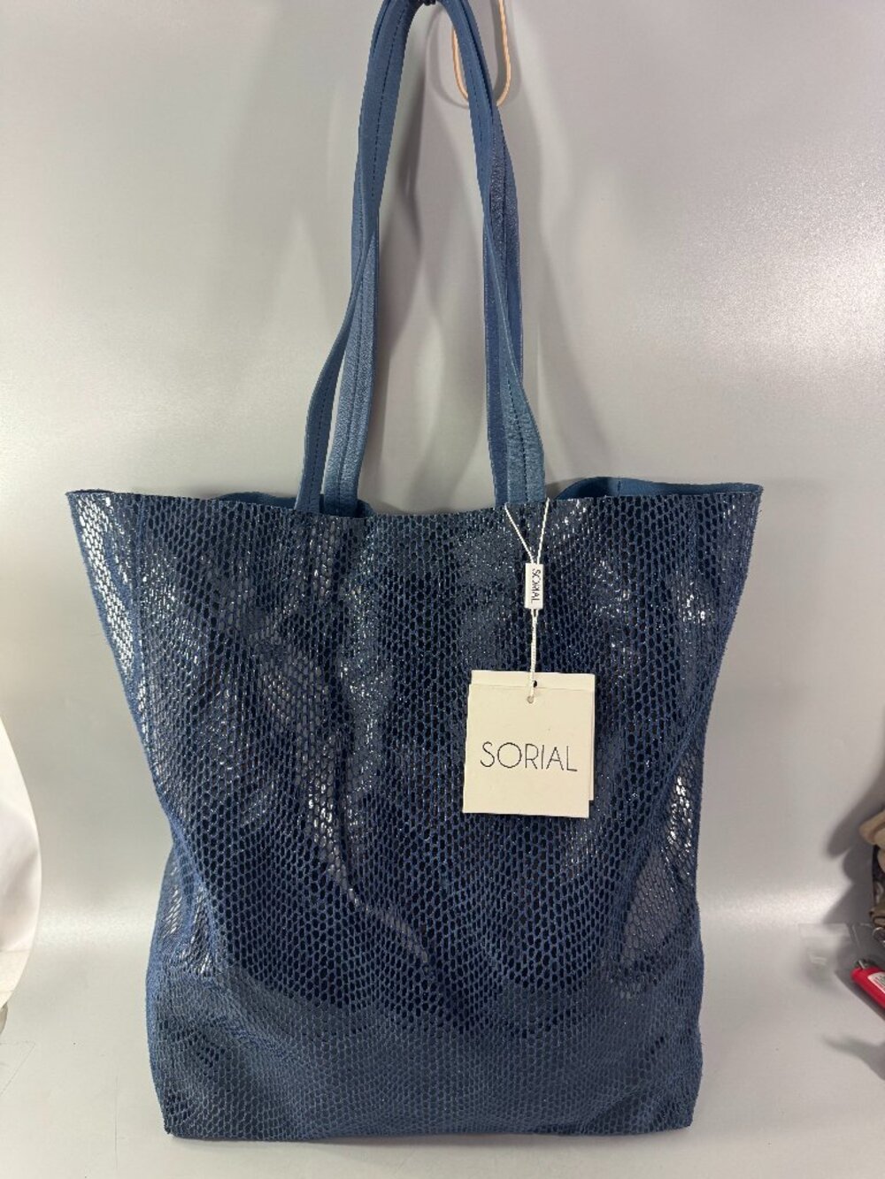 NWT Sorial Blue Snakeskin Rubina Leather Tote Large Bag Purse